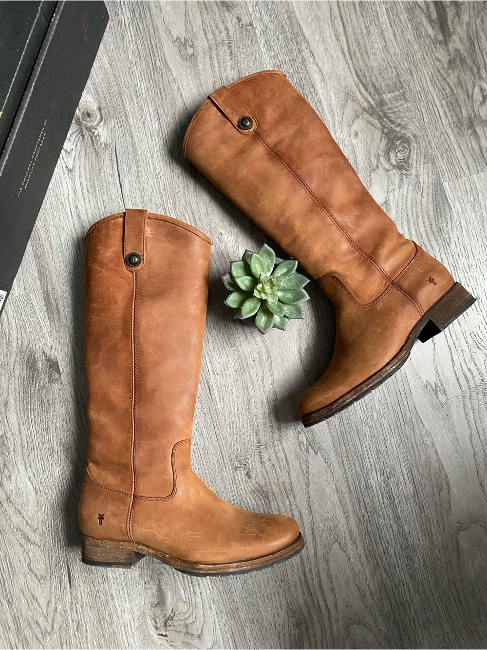 Frye Melissa Lug Tall Leather Riding Boots Cognac Brown Size 6
